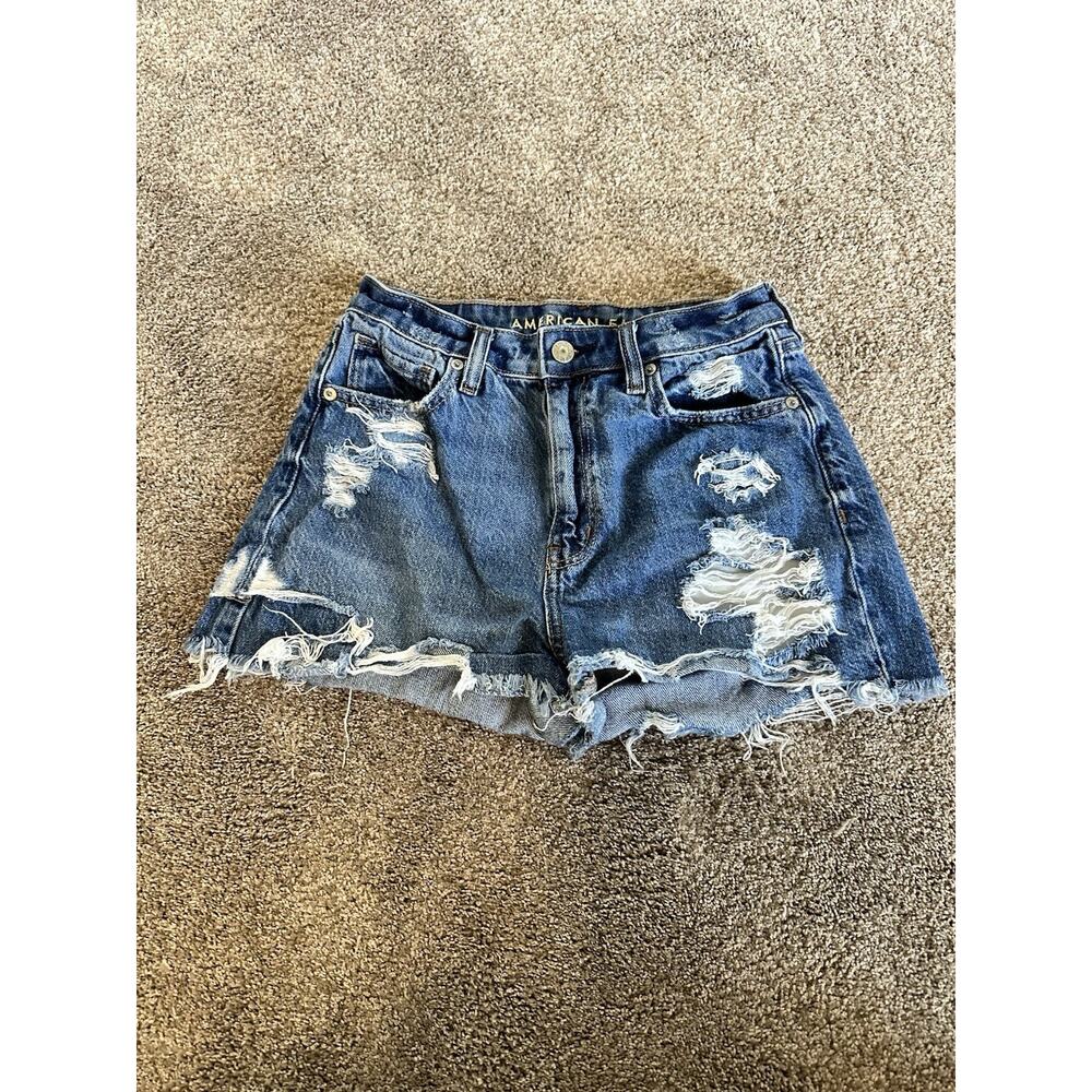 American Eagle Mom Short Micro Mini Distressed High Rise Denim Shorts Size 2